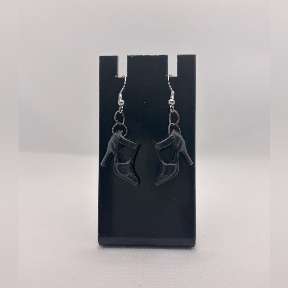 Handmade Barbiecore/Barbie black t-strap high heel earrings